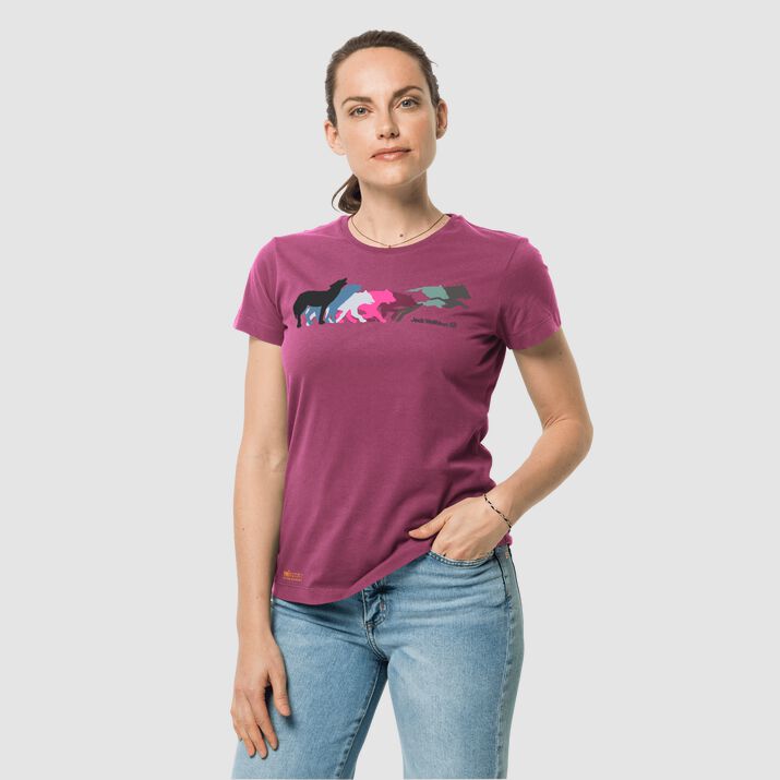 Jack Wolfskin Womens Rainbow Wolf T-shirt Purple 390721ZMV